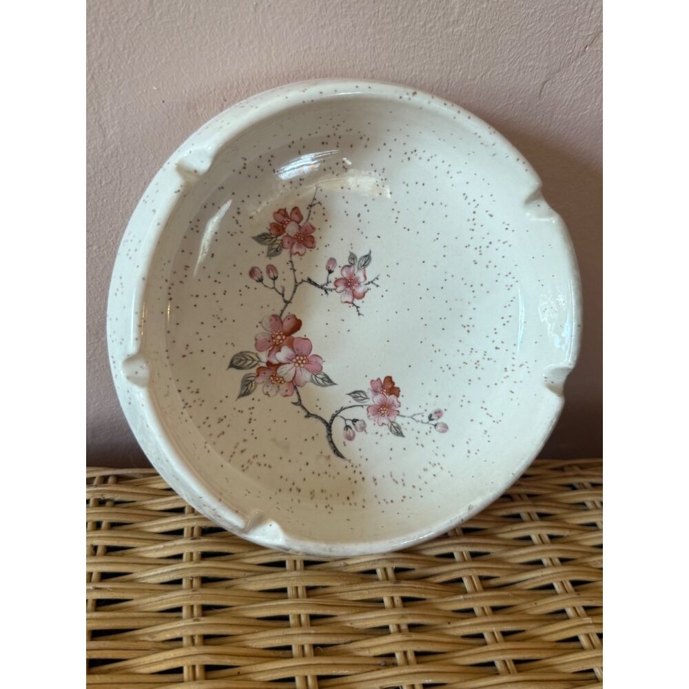 Vintage MCM Treasure Craft Ceramic Ashtray Cherry Blossom Flowers